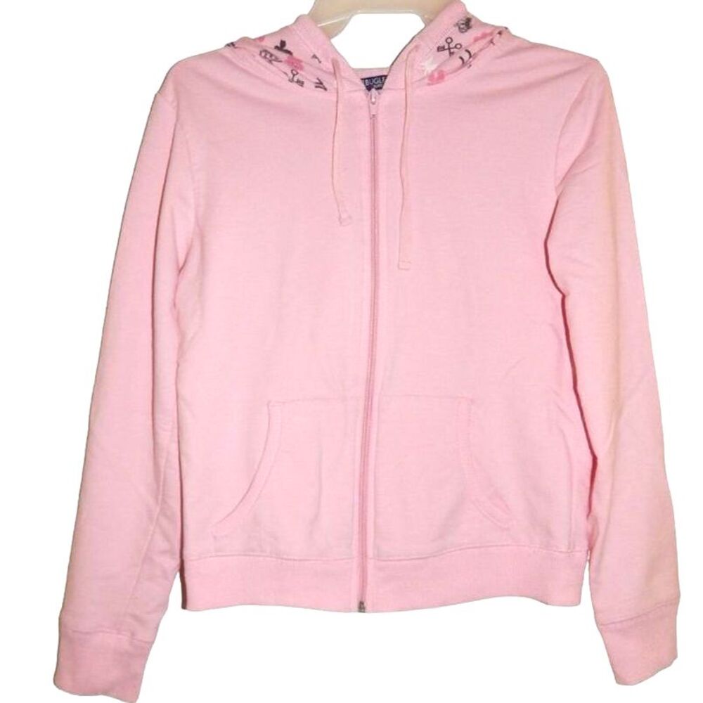 Bugle Boy Women’s Junior’s Medium 7/9 Vintage Light Pink Full Zip Hooded Jacket